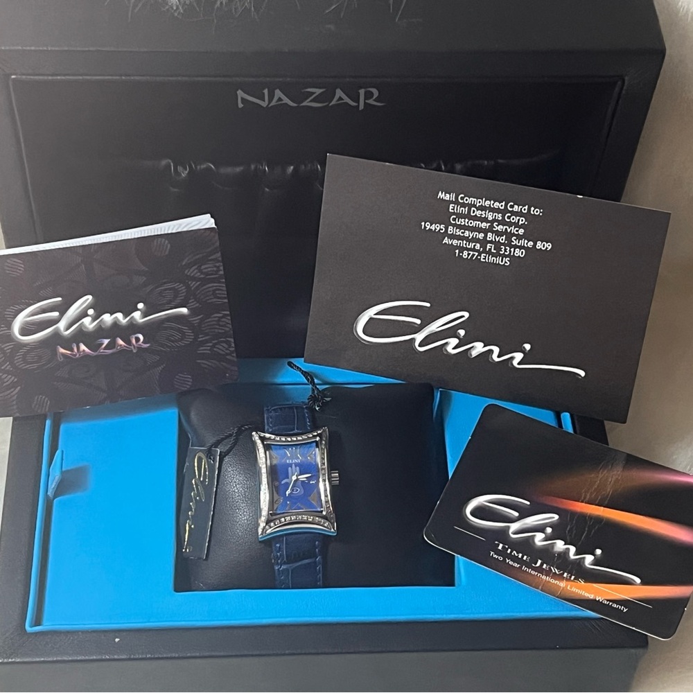 Elini Nazar Blue Lucky Hand Hamsa Steel
Diamond Quartz Watch on
Leather Strap💙 - Picture 5 of 16